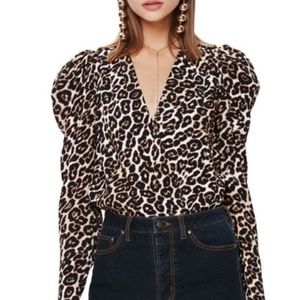 AFRM Leopard print long sleeve blouse bodysuit
